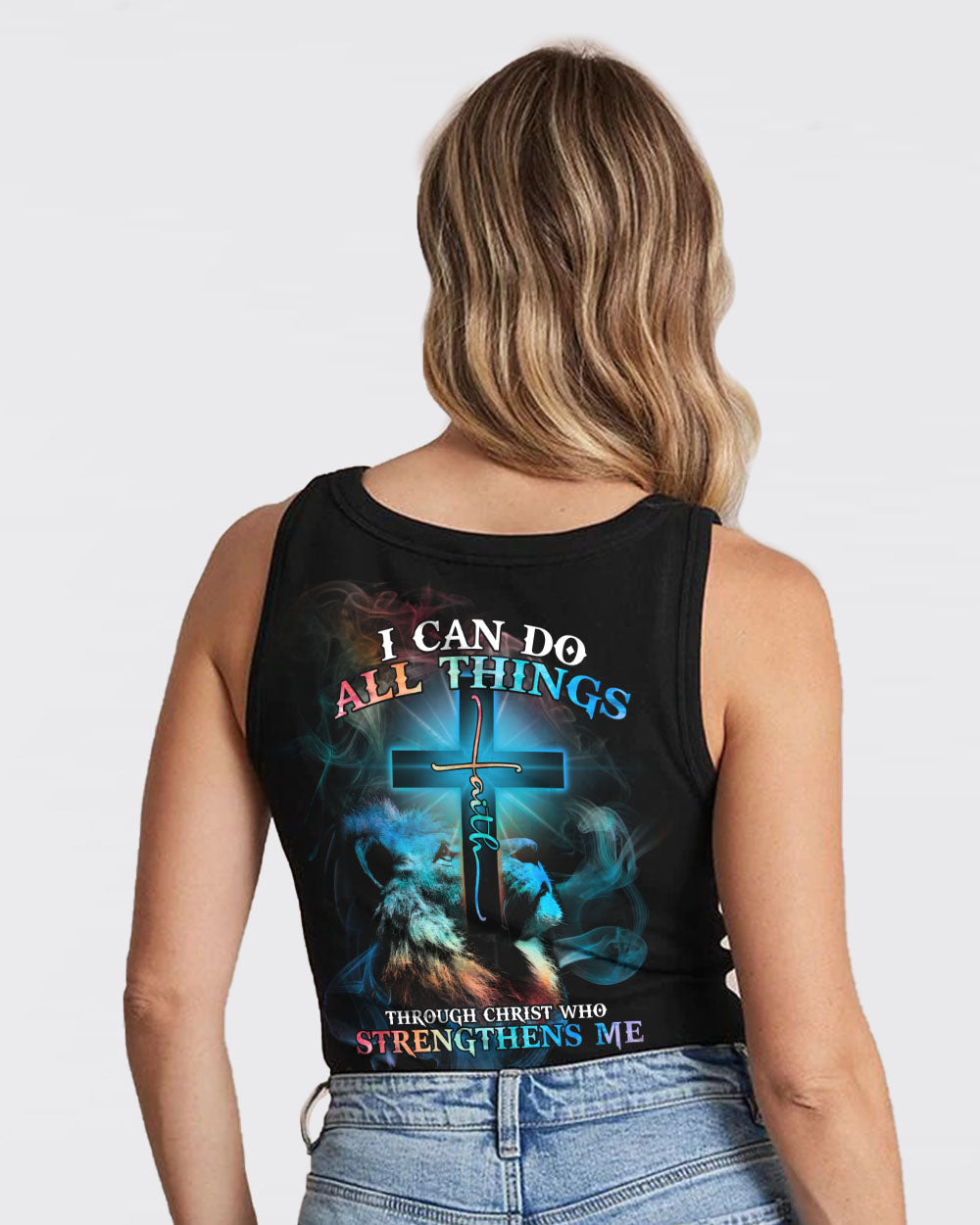 I Can Do All Things Lion Cross Colorful Women's Christian Tanks