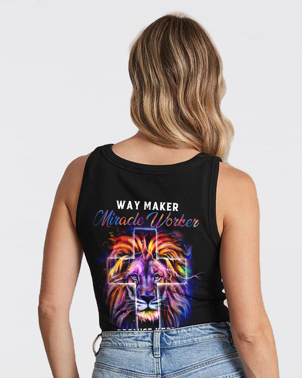 Way Maker Miracle Worker Colorful Lion Faith Heart Beat Women's Christian Tanks