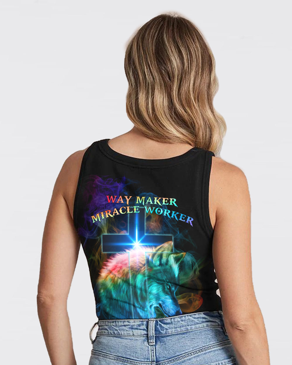 Way Maker Miracle Worker Cross Wolf Women's Christian Tanks