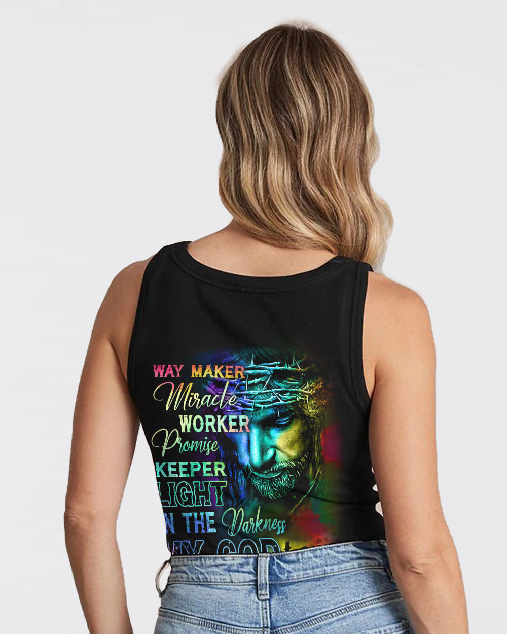 Way Maker Miracle Worker Rainbow Painting Jesus Women's Christian Tanks