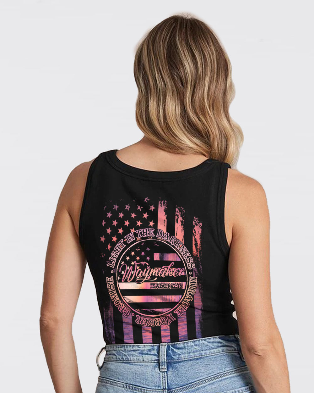Way Maker Miracle Worker Flag Beach Women's Christian Tanks
