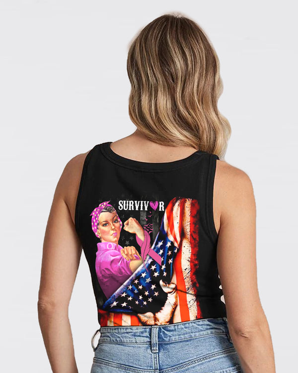 Survivor Strong Woman Flag Women's Breast Cancer Awareness Tanks