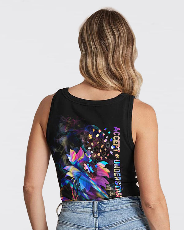 Accept Understand Love Flag Sunflower Smoke Women's Autism Awareness Tanks
