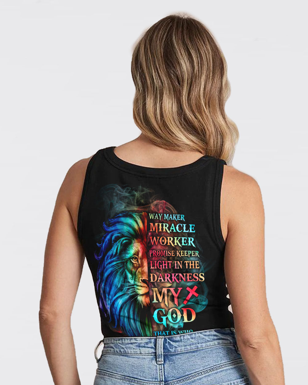 Way Maker Miracle Worker Promise Keeper Half Lion Smoke Women's Christian Tanks