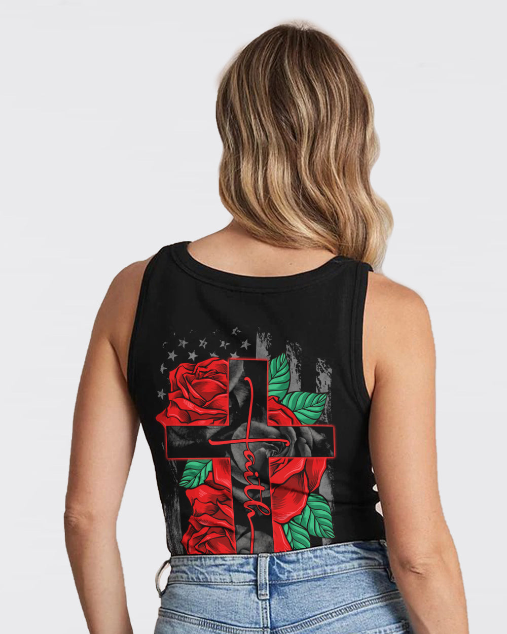 Faith Red Rose Flag Women's Christian Tanks