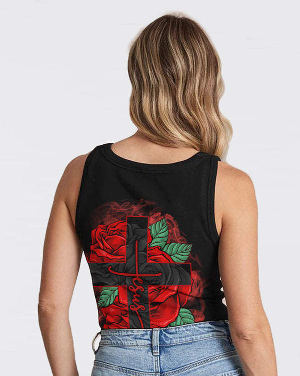 Jesus Cross Red Rose Women's Christian Tanks