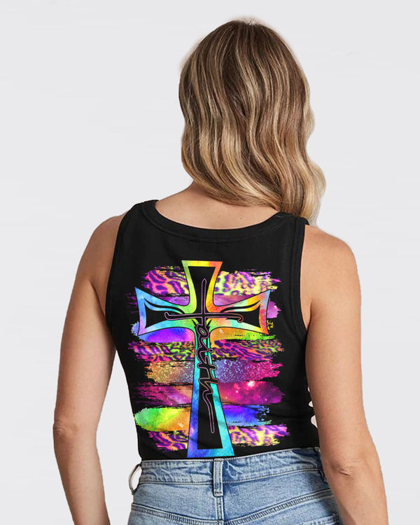 Faith Colorful Cross Light Brush Women's Christian Tanks