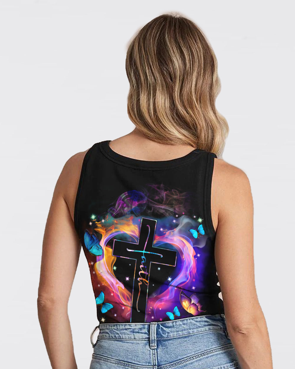 Fire Heart Cross Butterfly Women's Christian Tanks