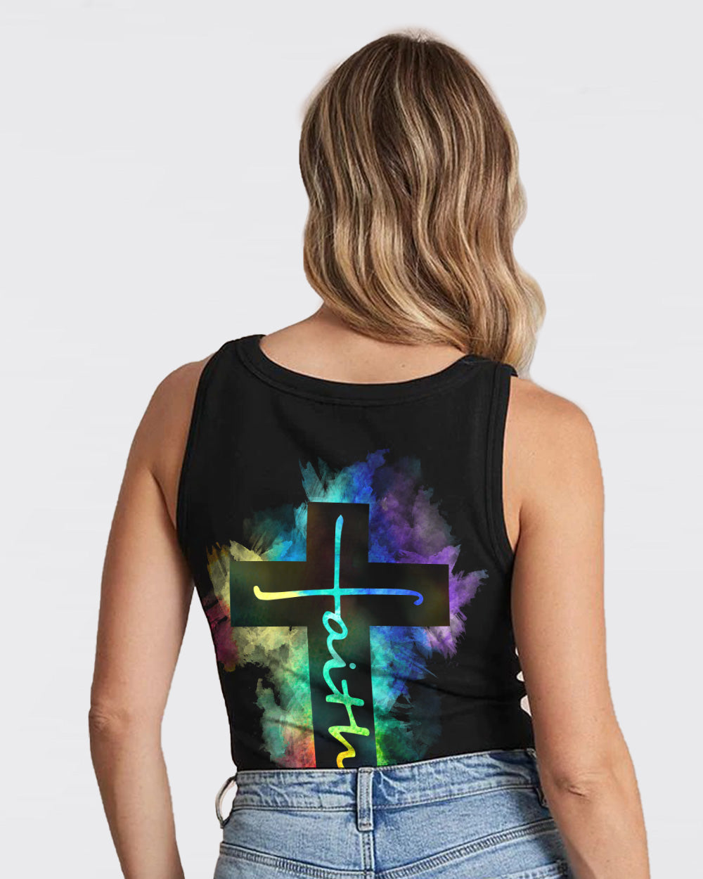 Faith Cross Colorful Watercolor Women's Christian Tanks