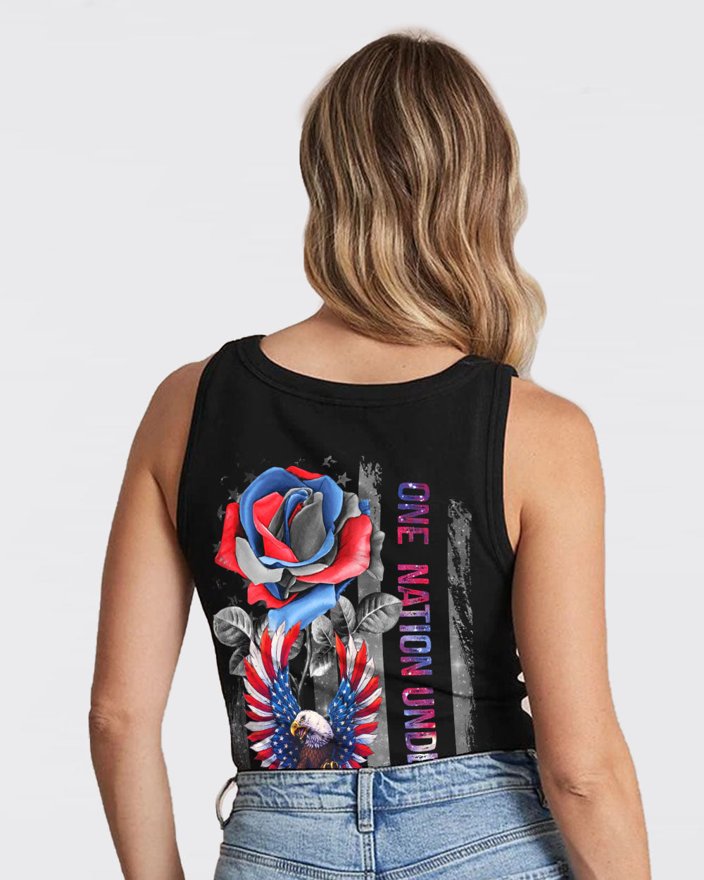 One Nation Under God Eagle Rose Women's Christian Tanks