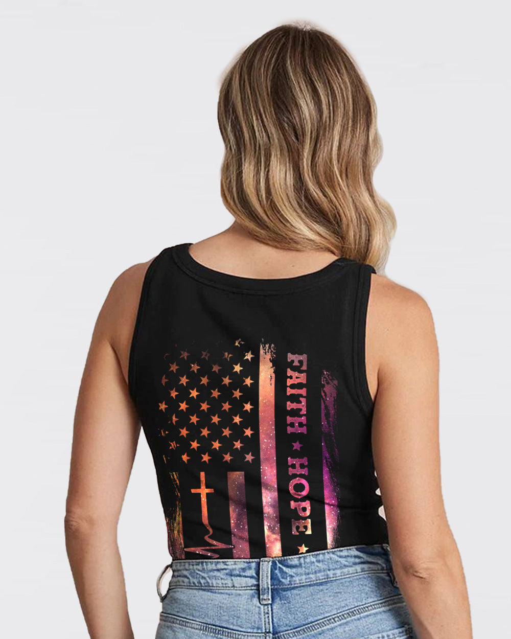 Faith Hope Love Galaxy Flag Heartbeat Women's Christian Tanks