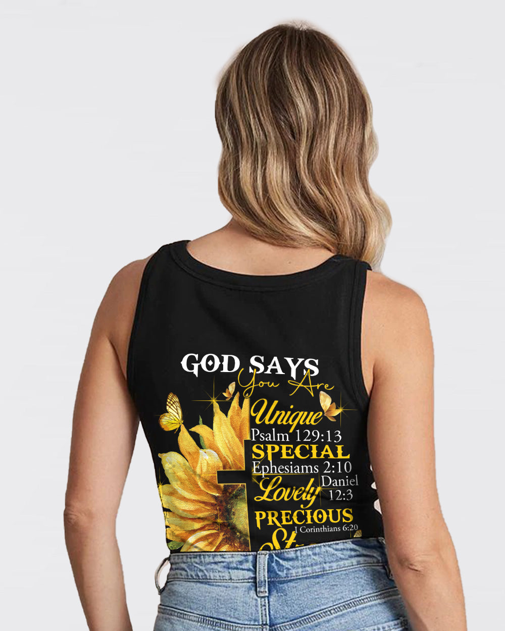 God Say You Are Sunflower Butterfly Cross Faith Women's Christian Tanks