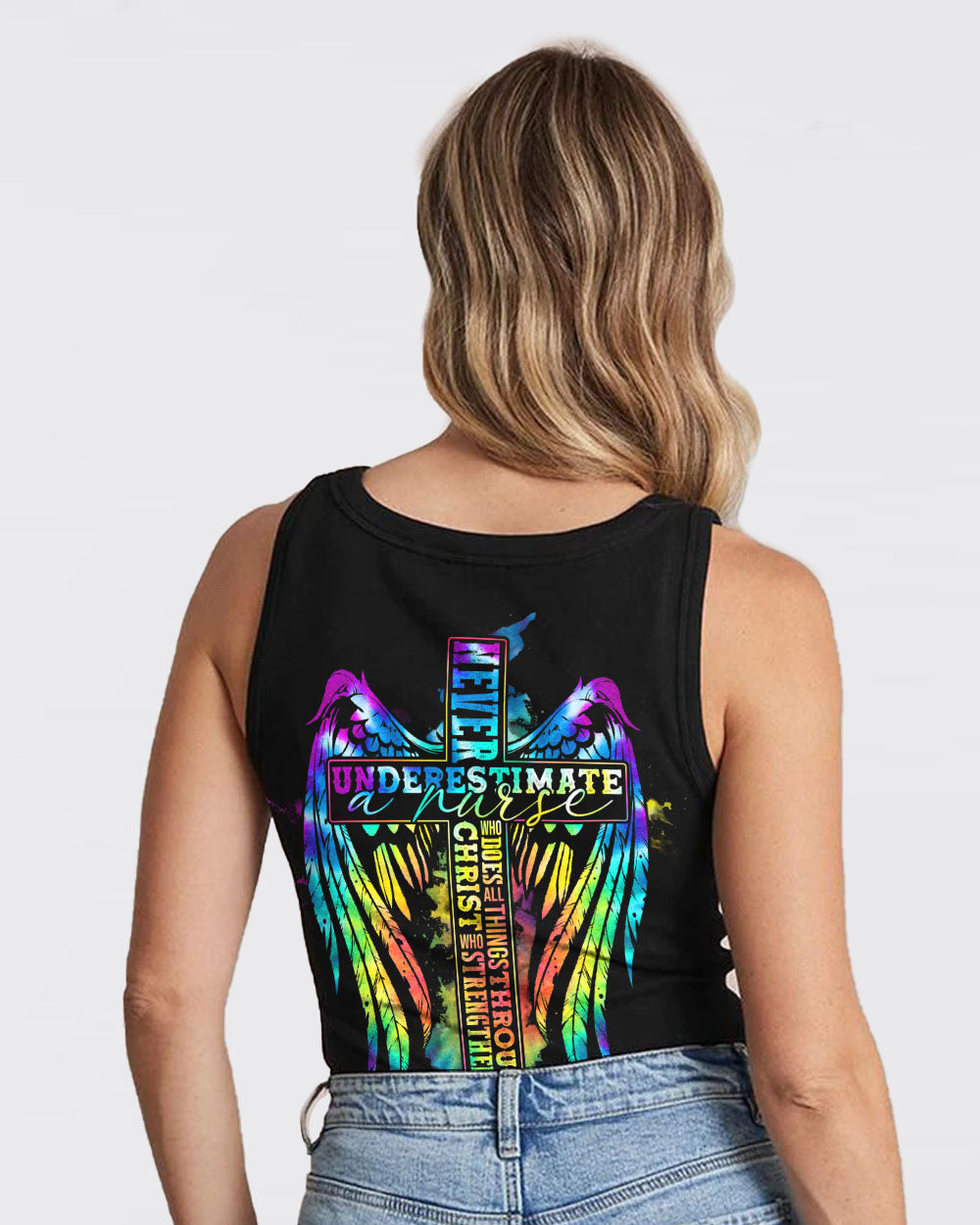 Never Underestimate A Nurse Wings Women's Christian Tanks