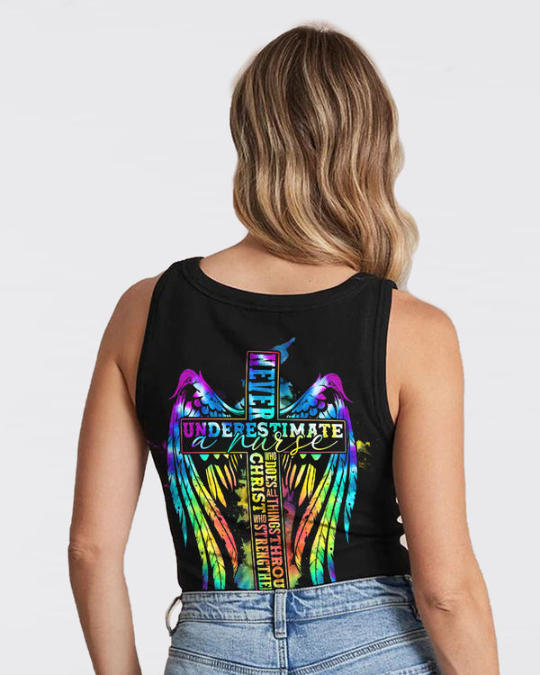 Never Underestimate A Nurse Wings Women's Christian Tanks