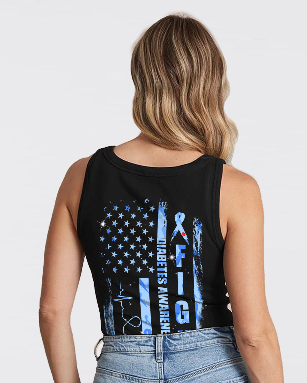 Fight Flag Ribbon Pattern Women's Diabetes Awareness Tanks