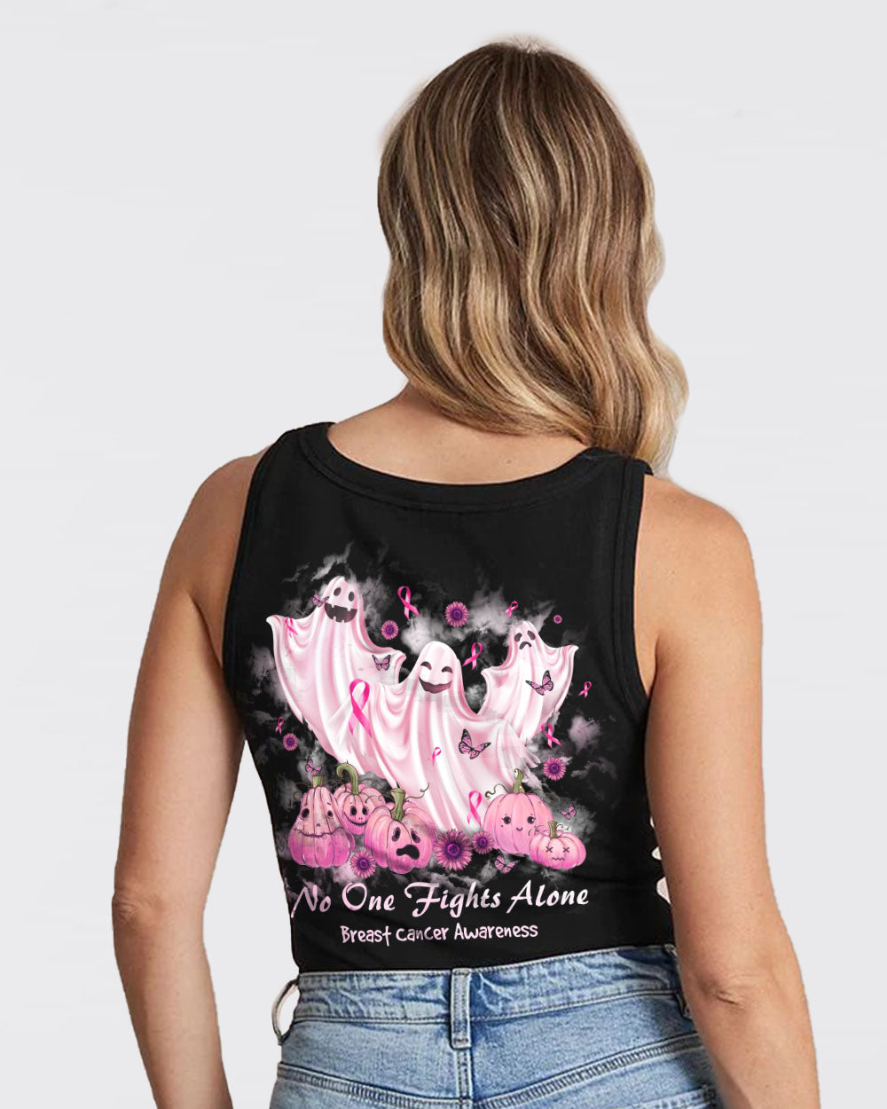 No One Fights Alone Boo Halloween Women's Breast Cancer Awareness Tanks