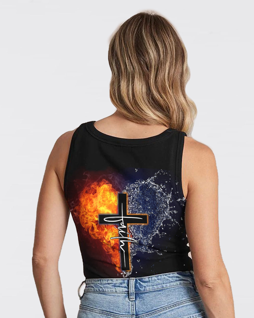 Fire Water Heart Faith Cross Women's Christian Tanks