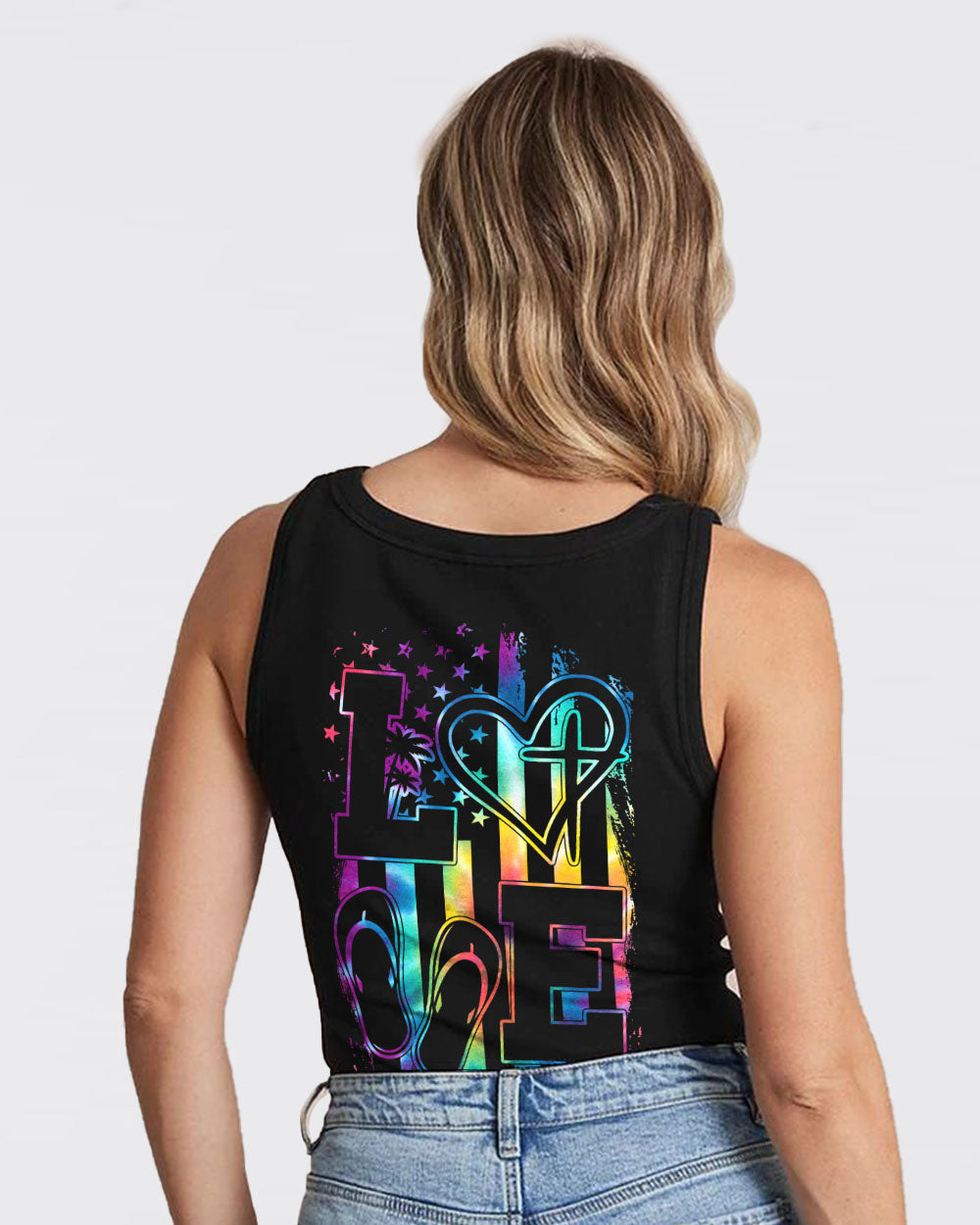 Love Faith Tie Dye Flag Women's Christian Tanks