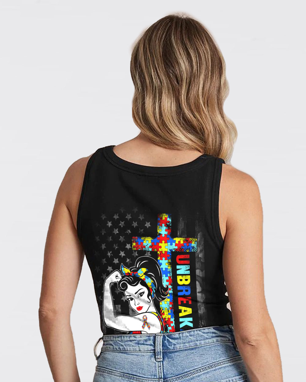 Mom Unbreakable Flag Women's Autism Awareness Tanks