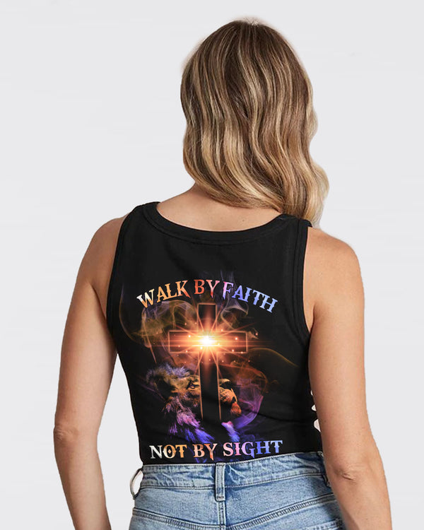 Walk By Faith Not By Sight Lion Cross Women's Christian Tanks