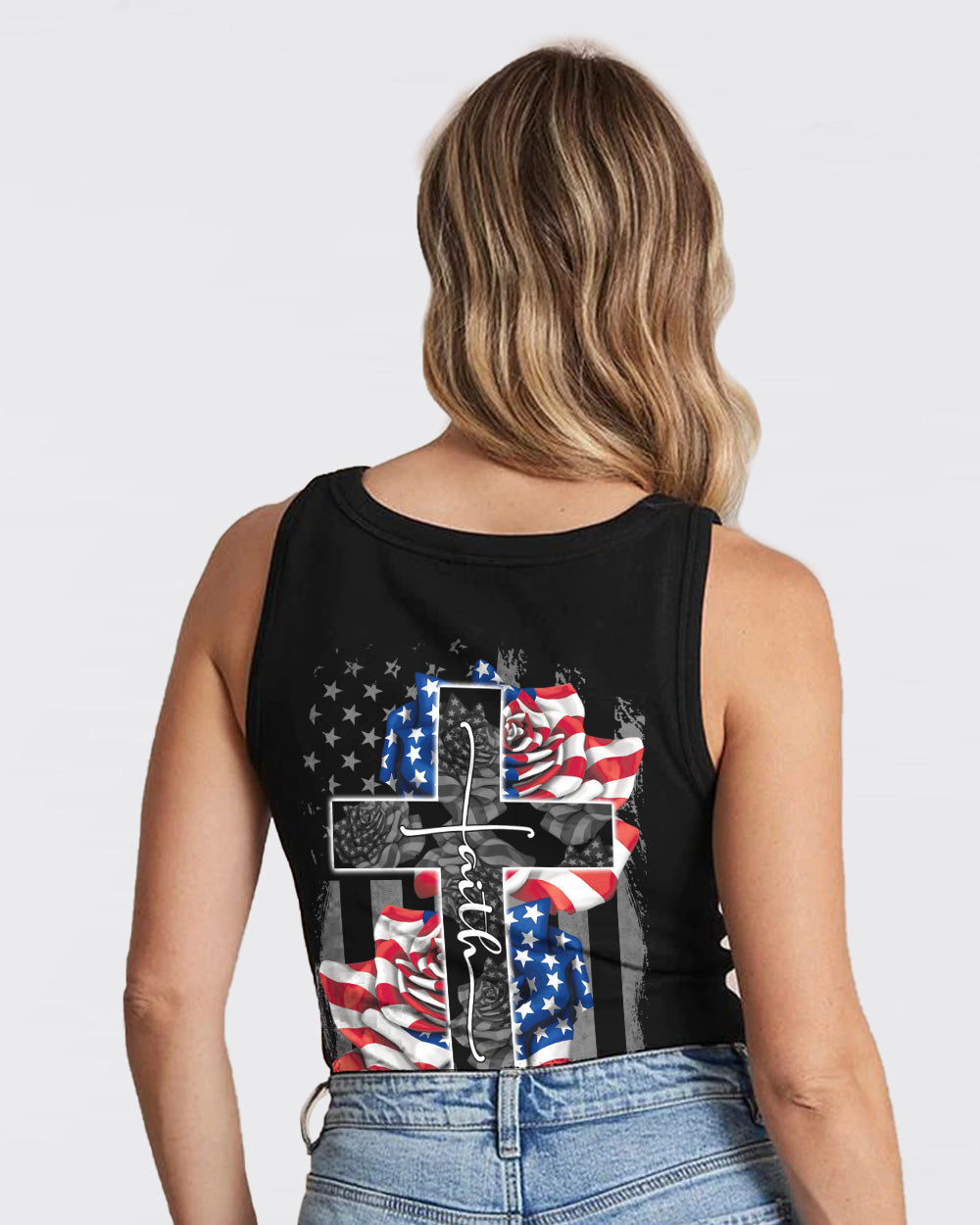 Faith Rose Us Flag Women's Christian Tanks