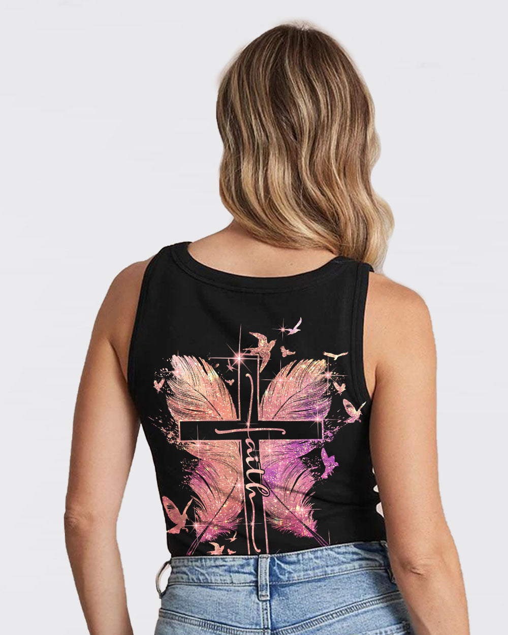 Feather Faith Cross Women's Christian Tanks