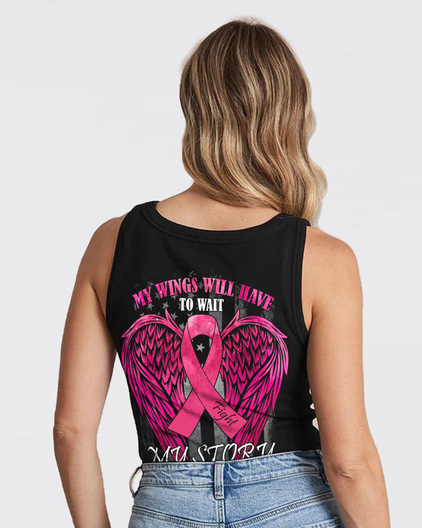 My Wings Will Have To Wait Wings Flag Women's Breast Cancer Awareness Tanks