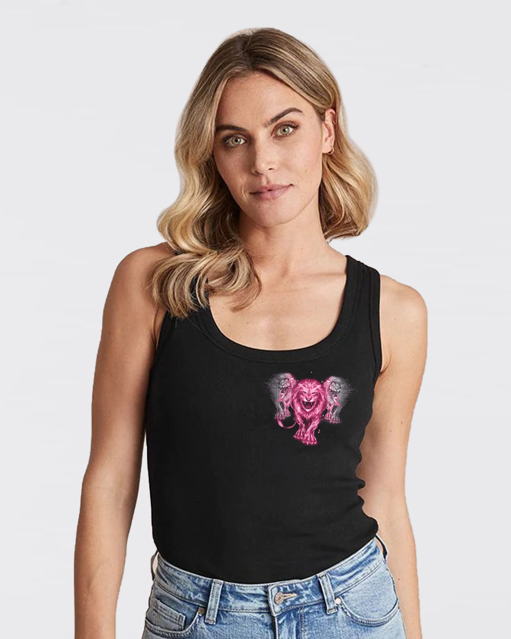 No One Fights Alone Pink Lion Women's Breast Cancer Awareness Tanks
