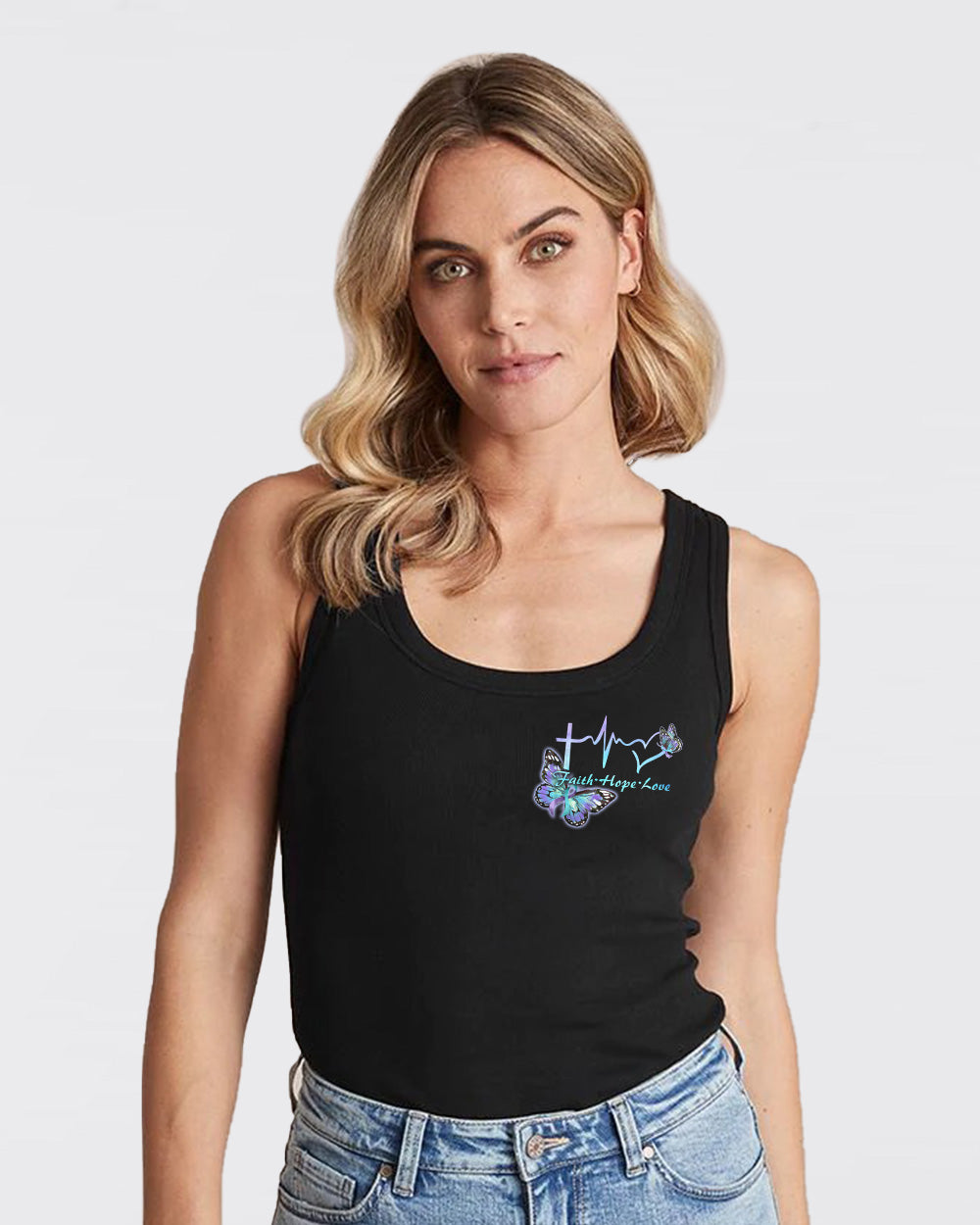 Choose To Keep Going Cross Smoke Butterfly Ribbons Women's Christian Tanks