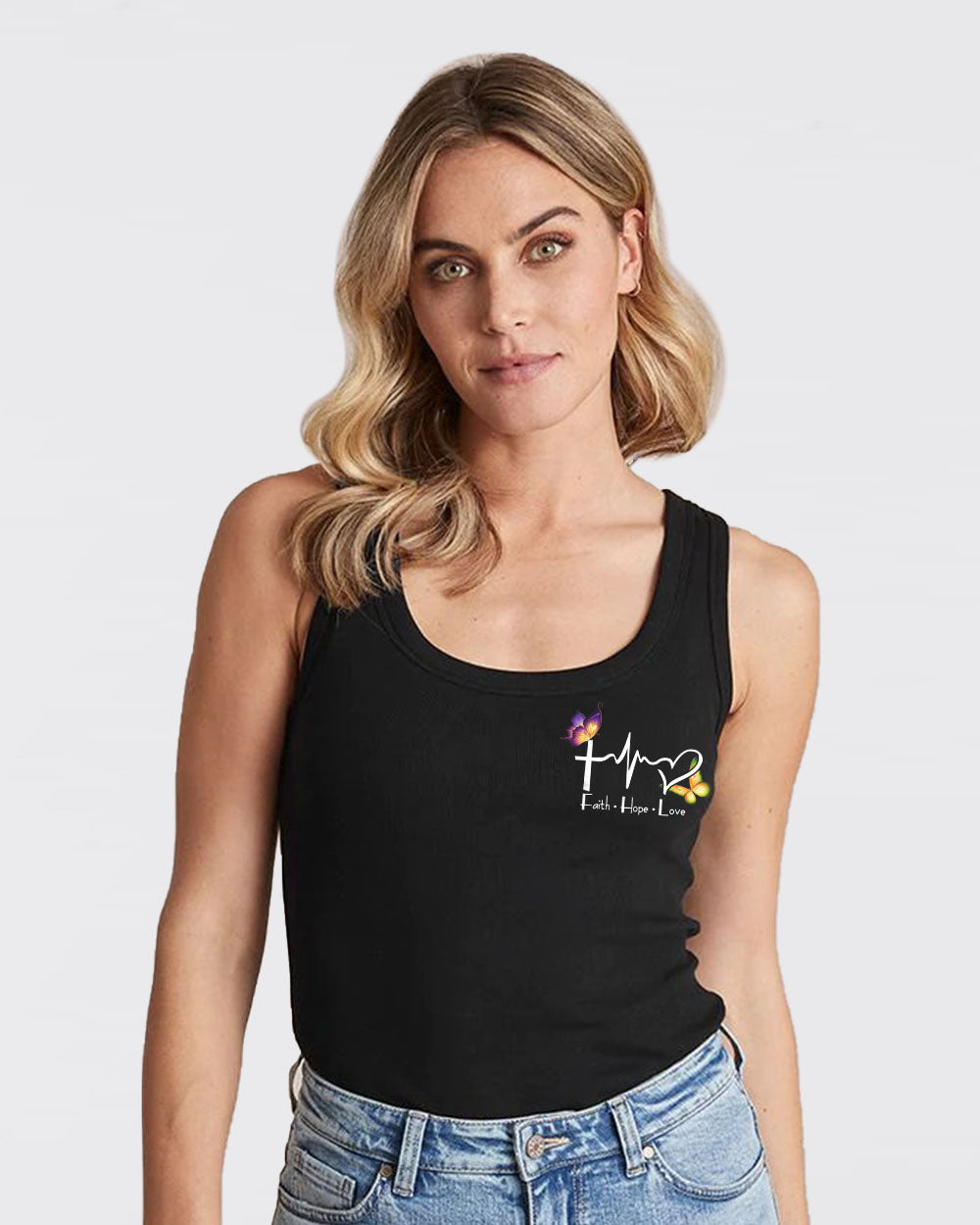 Faith Flowers Cross Butterfly Smoke Women's Christian Tanks