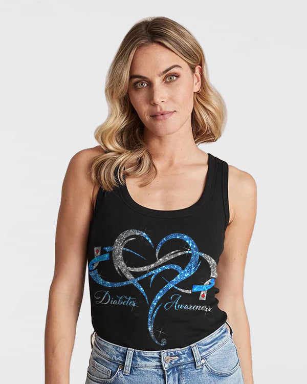 Never Give Up Wings Glitter Women's Diabetes Awareness Tanks