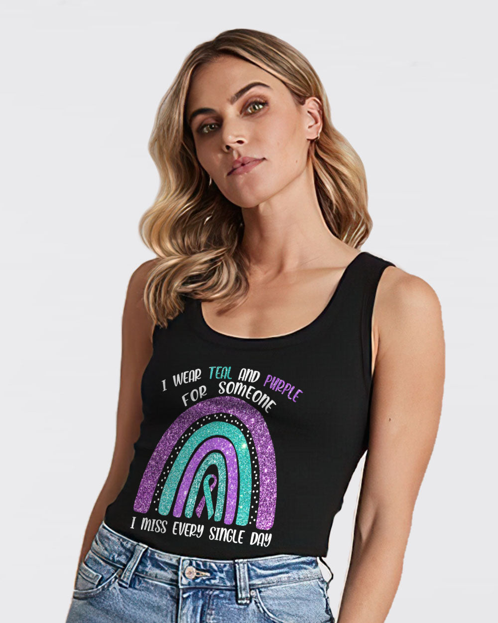 I Wear Teal And Purple For Someone Rainbow Women's Suicide Prevention Awareness Tanks