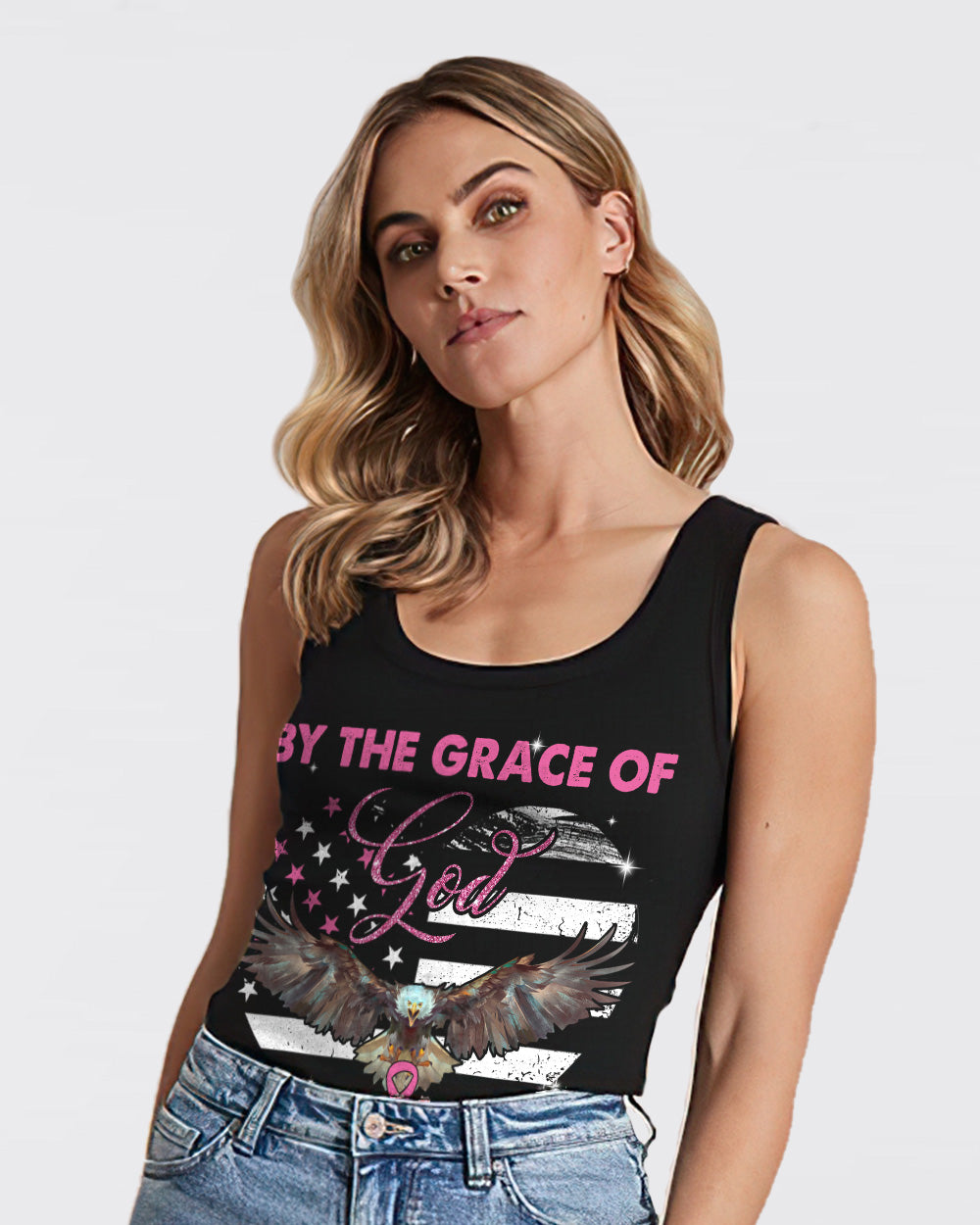 By The Grace Of God Heart Eagle Women's Christian Tanks