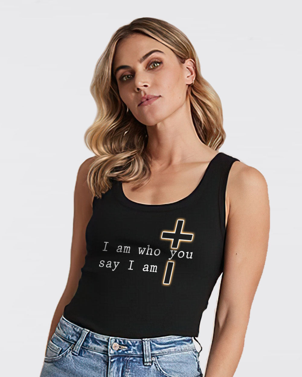 I Am Who You Say I Am Faith Cross Lion Women's Christian Tanks