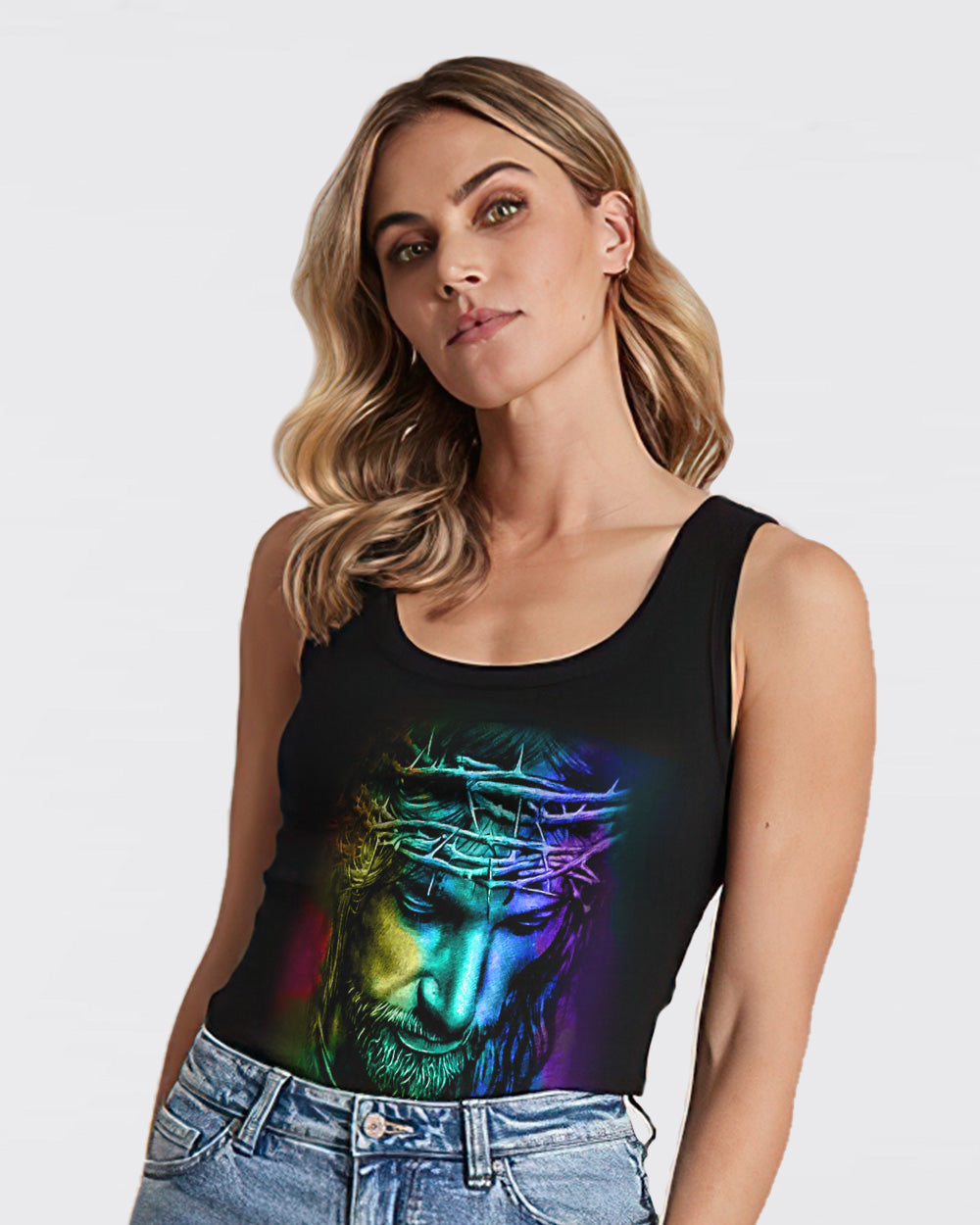 Way Maker Miracle Worker Rainbow Painting Jesus Women's Christian Tanks