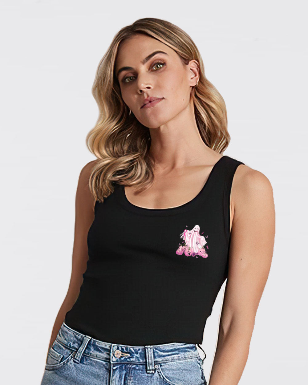 No One Fights Alone Boo Halloween Women's Breast Cancer Awareness Tanks