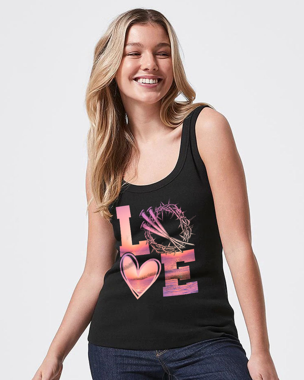 Faith Hope Love Sunset Beach Flag Women's Christian Tanks