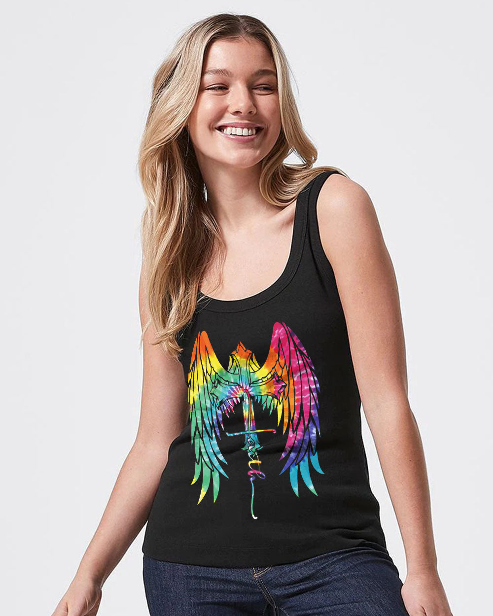 Faith Wings Cross Tie Dye Women's Christian Tanks
