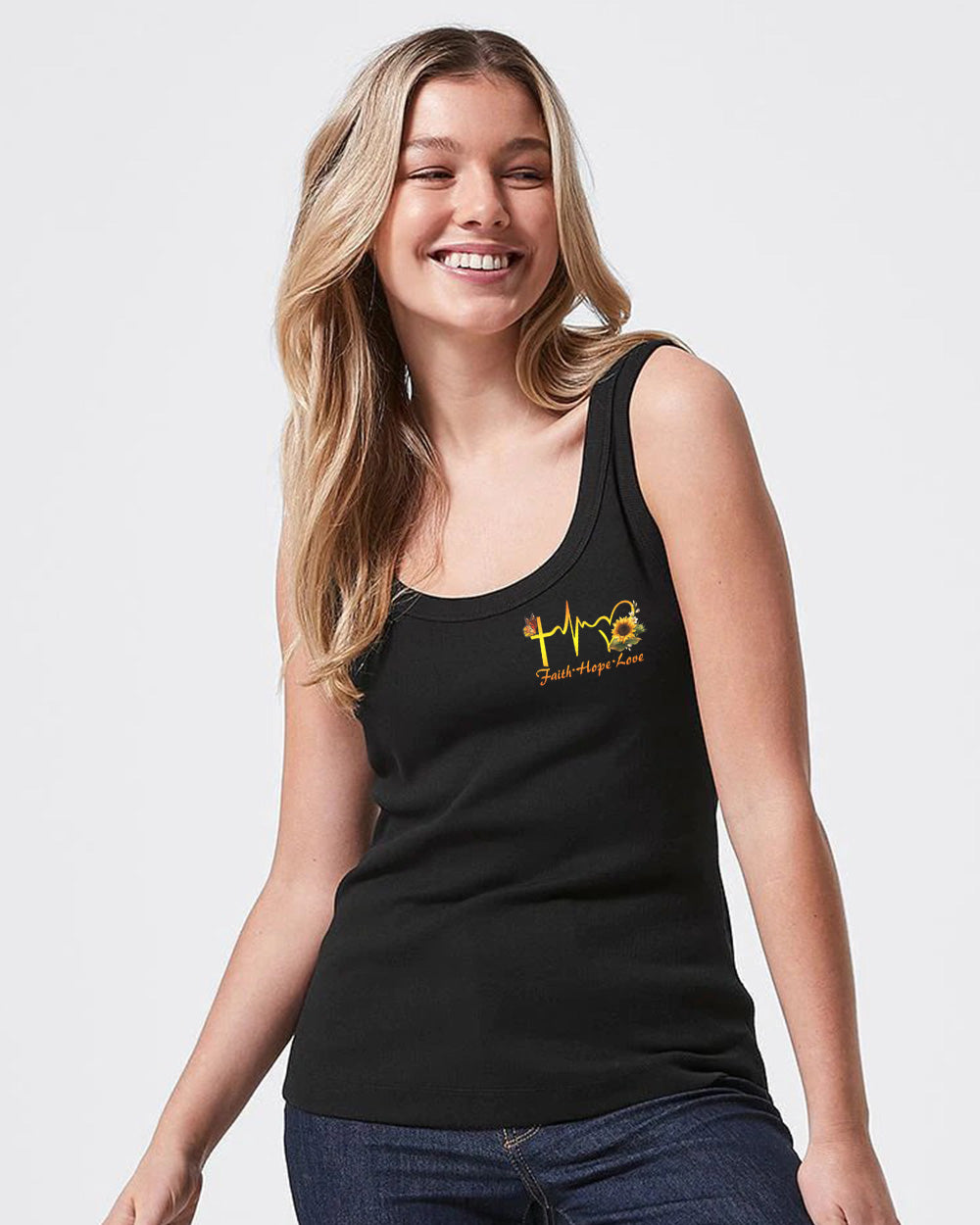 Cross Sunflower Half Butterflies Faith Women's Christian Tanks