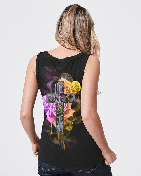 Faith Rose Cross Colorful Smoke Women's Christian Tanks