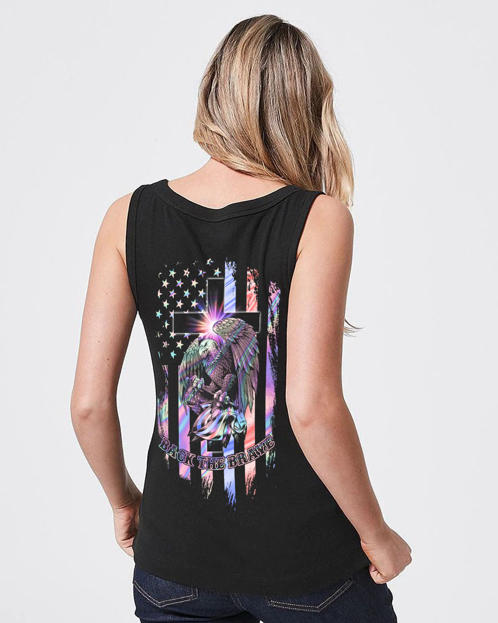 Eagle Back The Brave Holo Flag Women's Christian Tanks