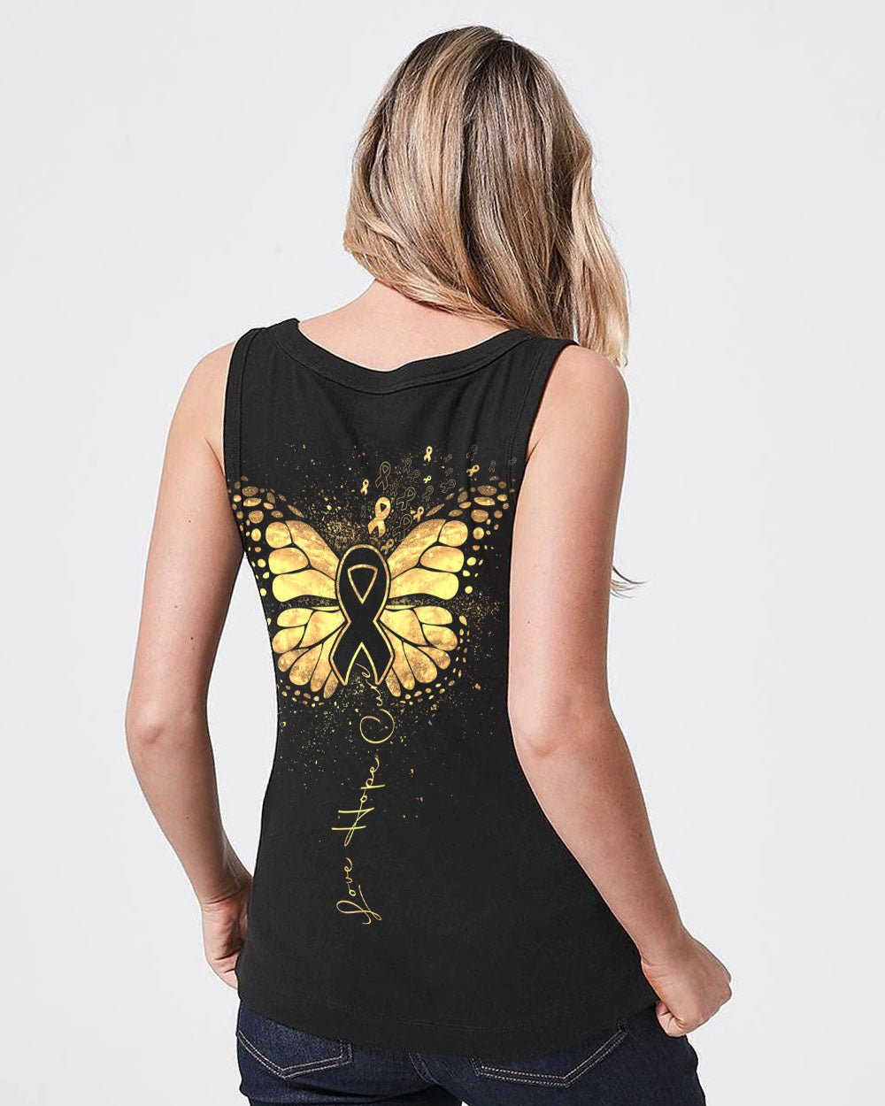 Love Hope Cure Butterfly Ribbon Women's Childhood Cancer Awareness Tanks