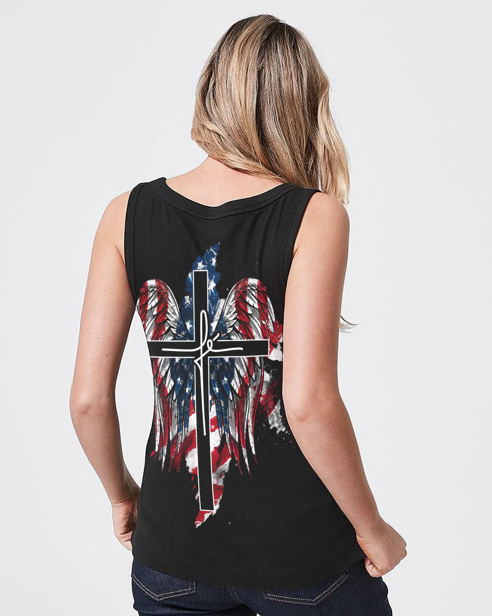 Fe Cross Wings Painting Flag Women's Christian Tanks