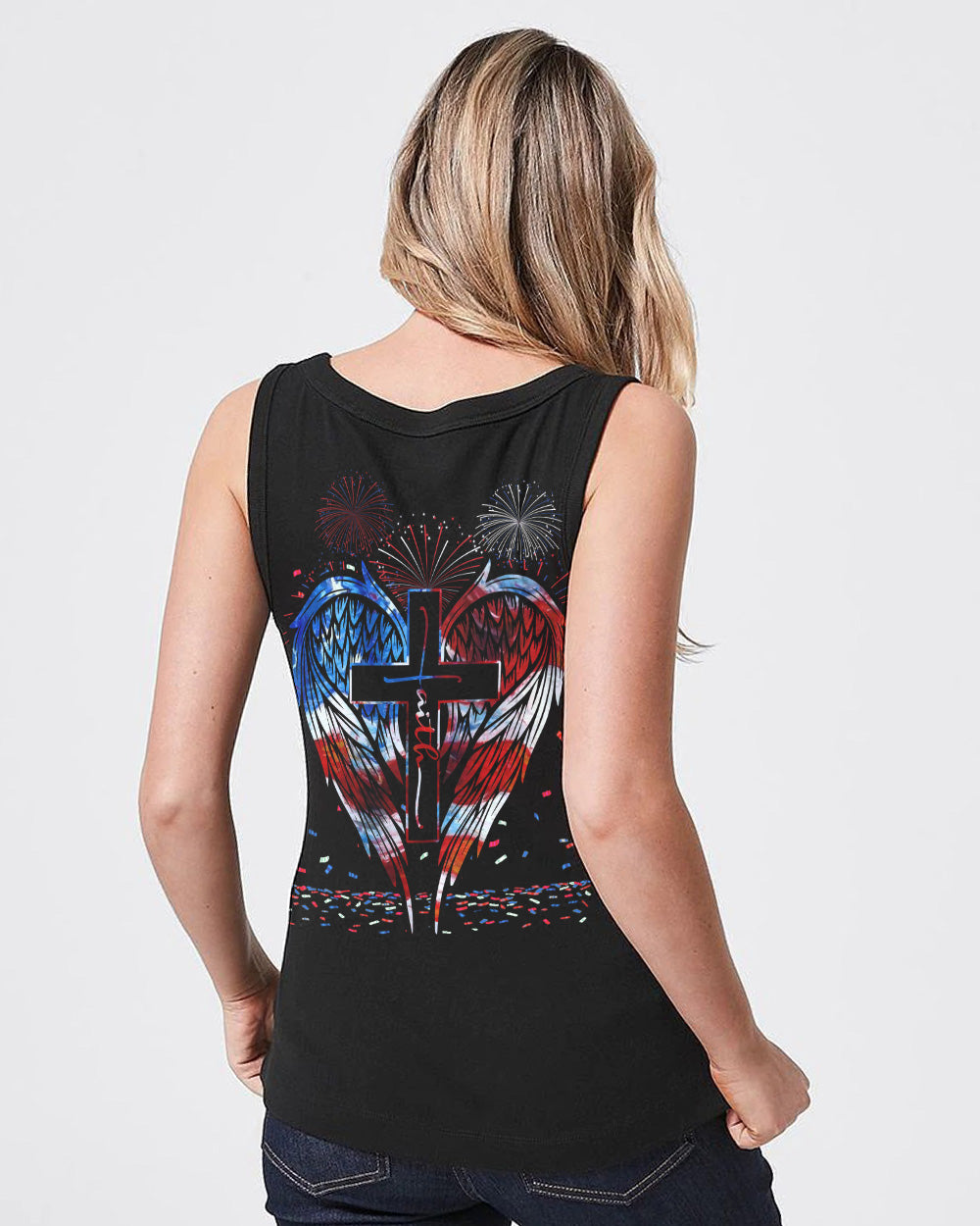Faith Wings Flag Independence Day Women's Christian Tanks