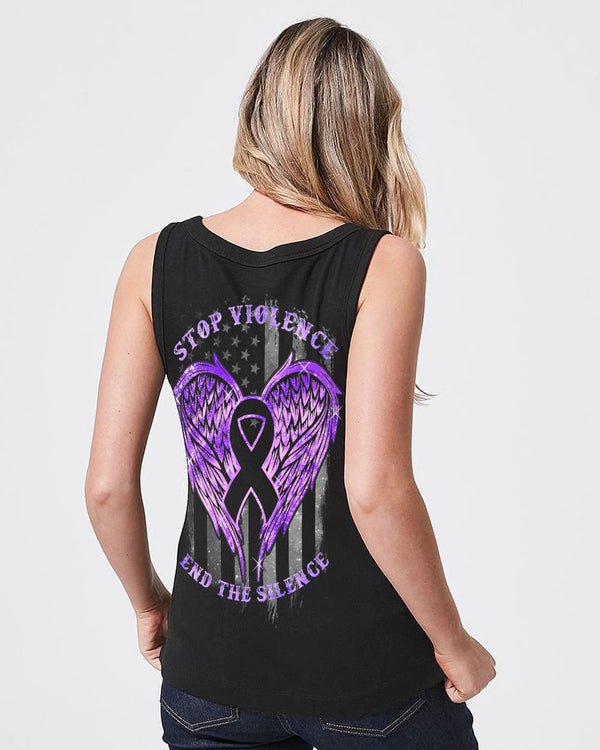 Purple Angel Wings Ribbon Flag Women's Domestic Violence Awareness Tanks
