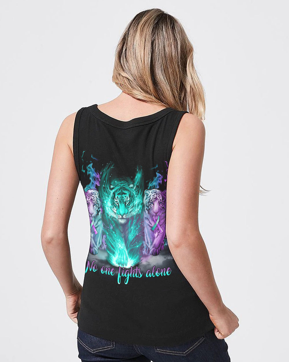 No One Fights Alone Tiger Women's Suicide Prevention Awareness Tanks
