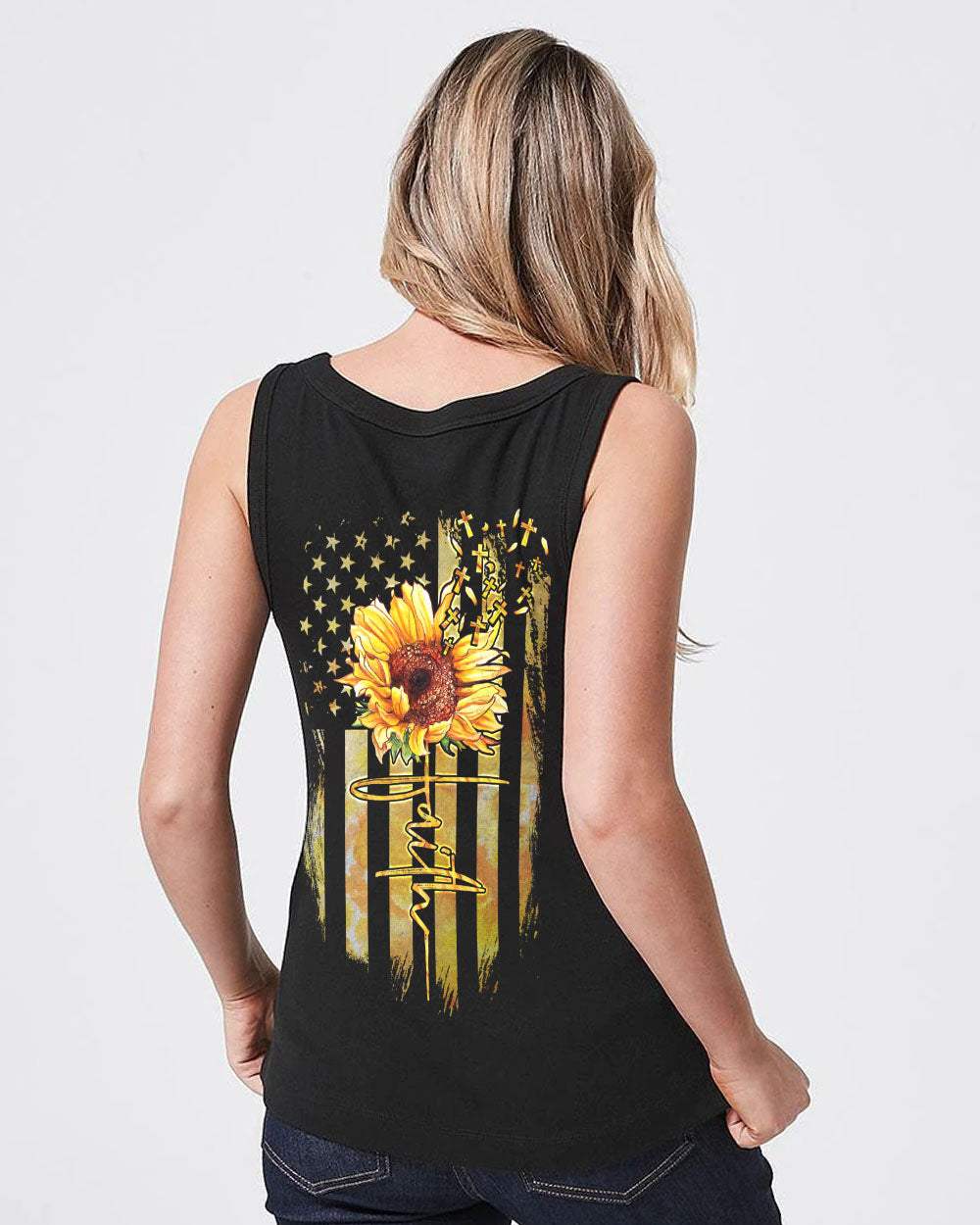 Faith Sunflower Flag Women's Christian Tanks