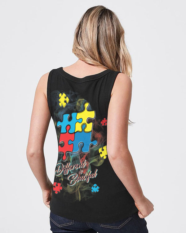 Different Is Beautiful Colorful Smoke Women's Autism Awareness Tanks