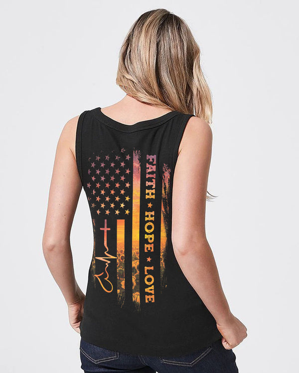 Faith Hope Love Heartbeat Sunflower Flag Women's Christian Tanks