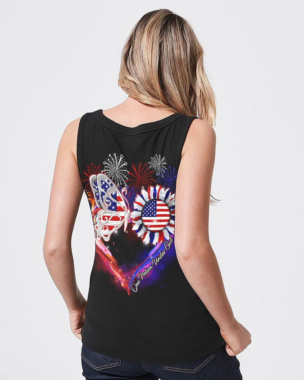 Heart Butterfly Firework Women's Christian Tanks